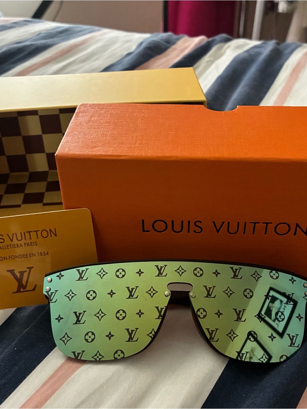 Designer Green Monogram Shield Sunglasses